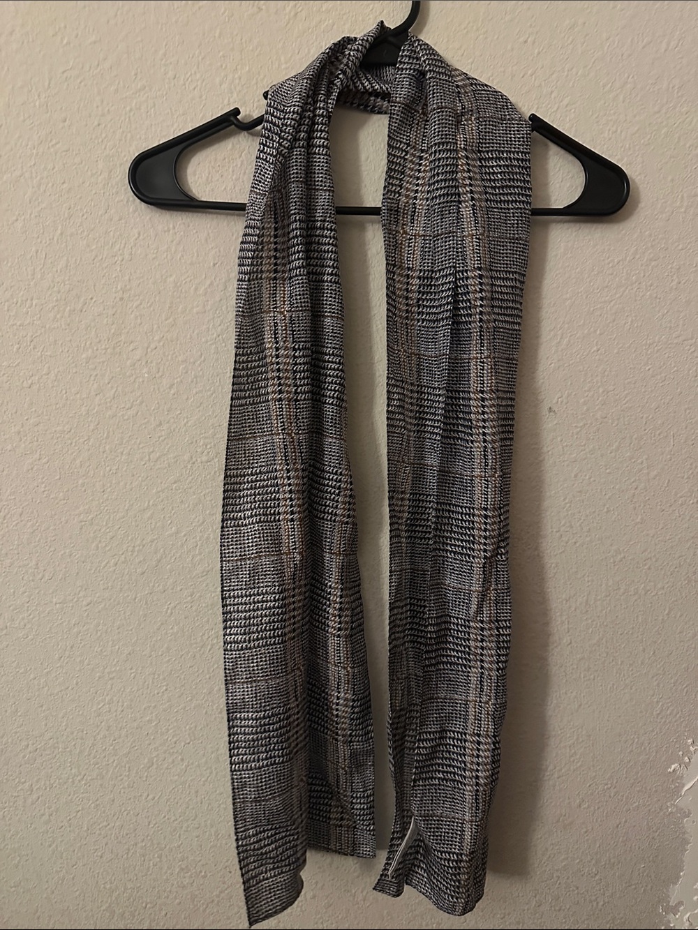 Vintage 100% SilkOscar de la Renta Black, Plaid Black, Brown & Tan Scarf